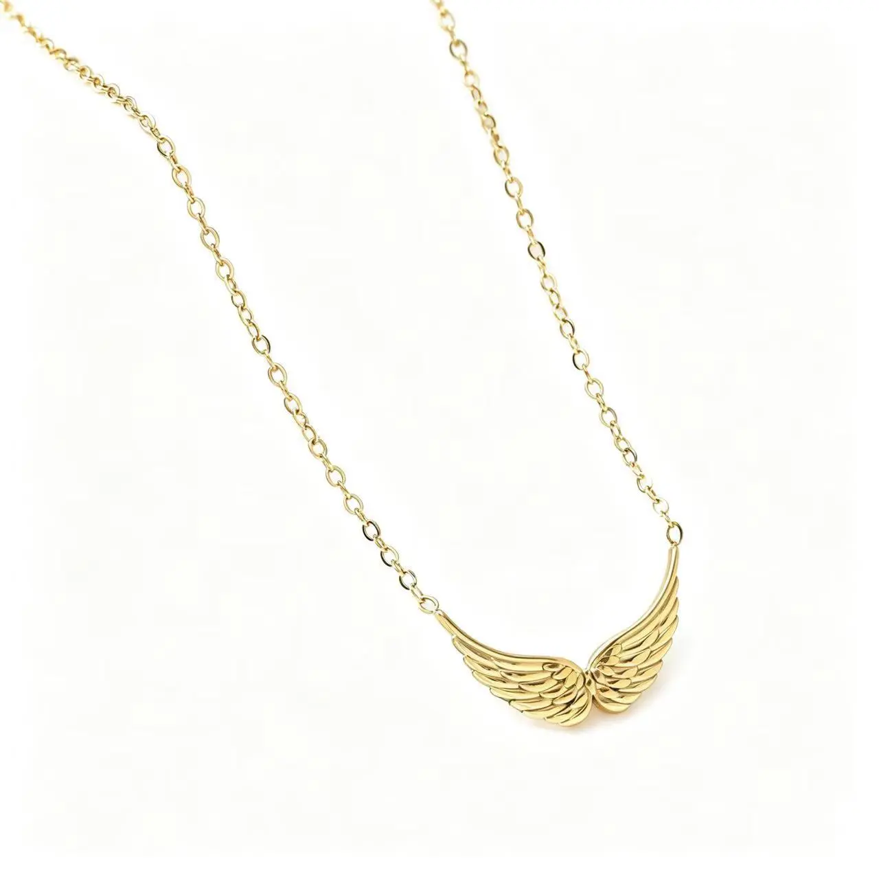 18K Gold Angel Wing Pendant Necklace Stainless Steel Chain Link Necklace Jewelry For Women