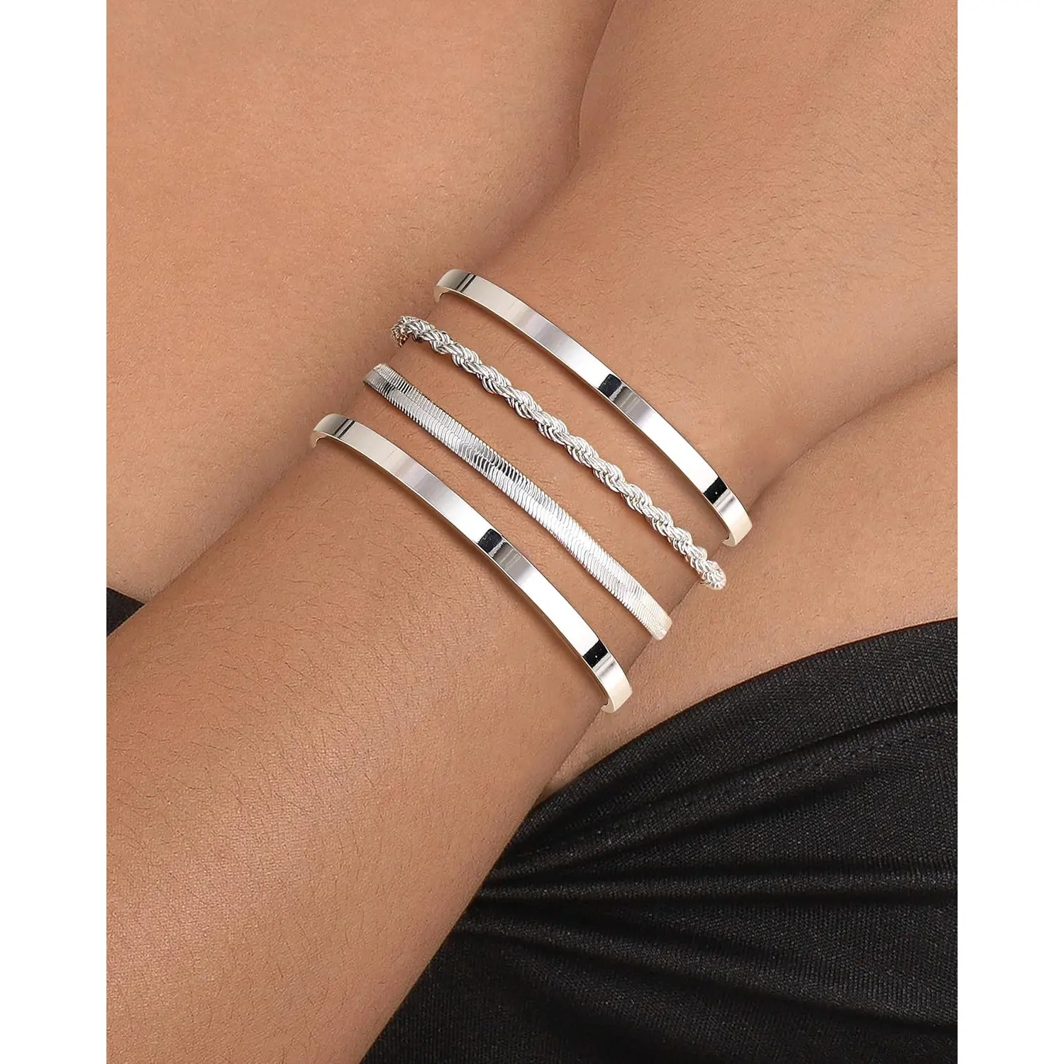 MILACOLATO 16K Plated Chunky Gold Bangle Cuff Bracelets for Women Trendy, Sweatproof Bangle Bracelet Non Tarnish Gold Plated Cuff Bracelets for Women, Stackable Bracelets, Adjustable Link Bracelet summerwins