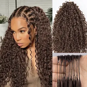 Colored Burmese Curly Crochet Braid Hair Extensions For Boho Braid #4 Chocolate Brown Burmese Curly Hair Feather Soft Miracle Knots Hair Highlight Color Knotless Braid Hair Pre Seperated & Reusable
