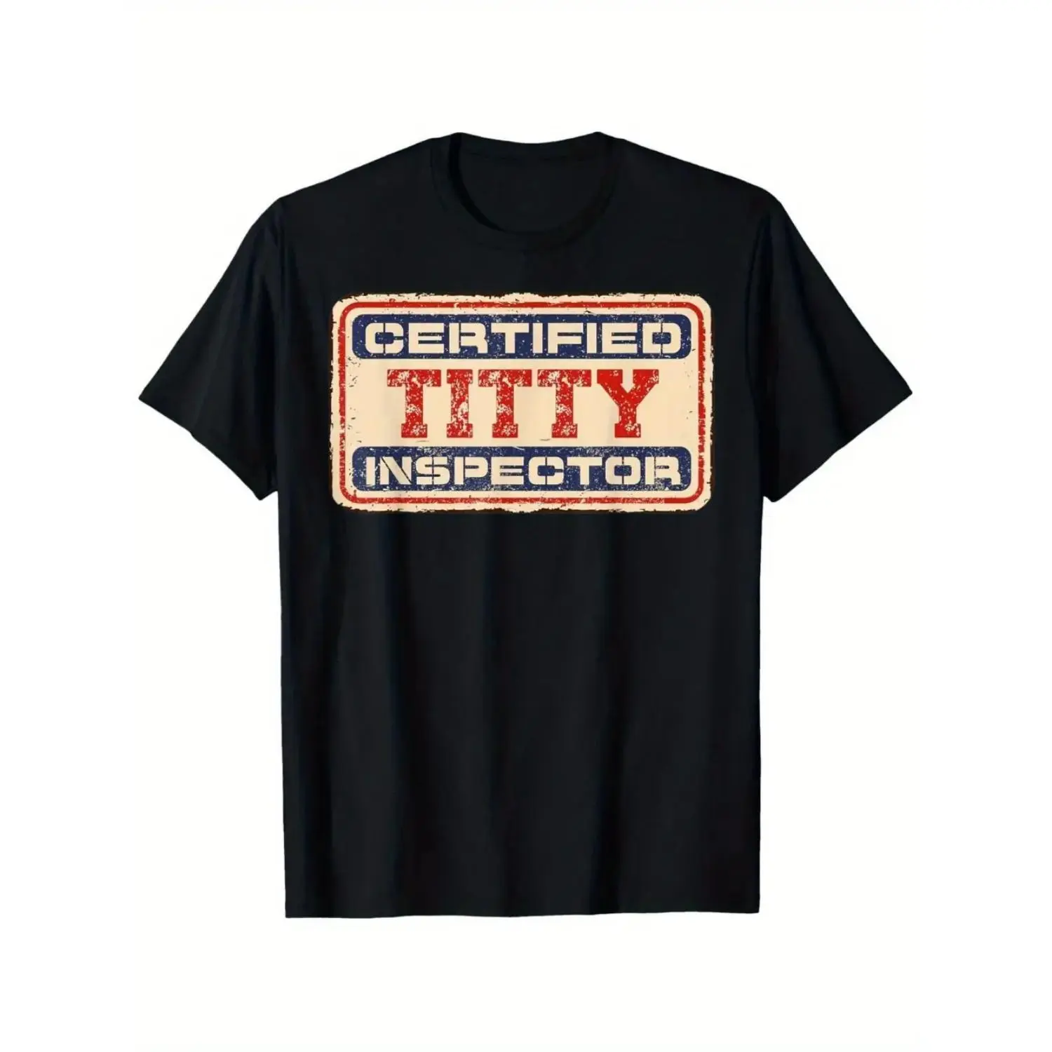 Women's Funny Graphic T-shirt, 100% Cotton Loose Fit Shortsleeve Streetwear Top, Humorous Gift with Vintage "Certified Titty Inspector" Print, Tshirt