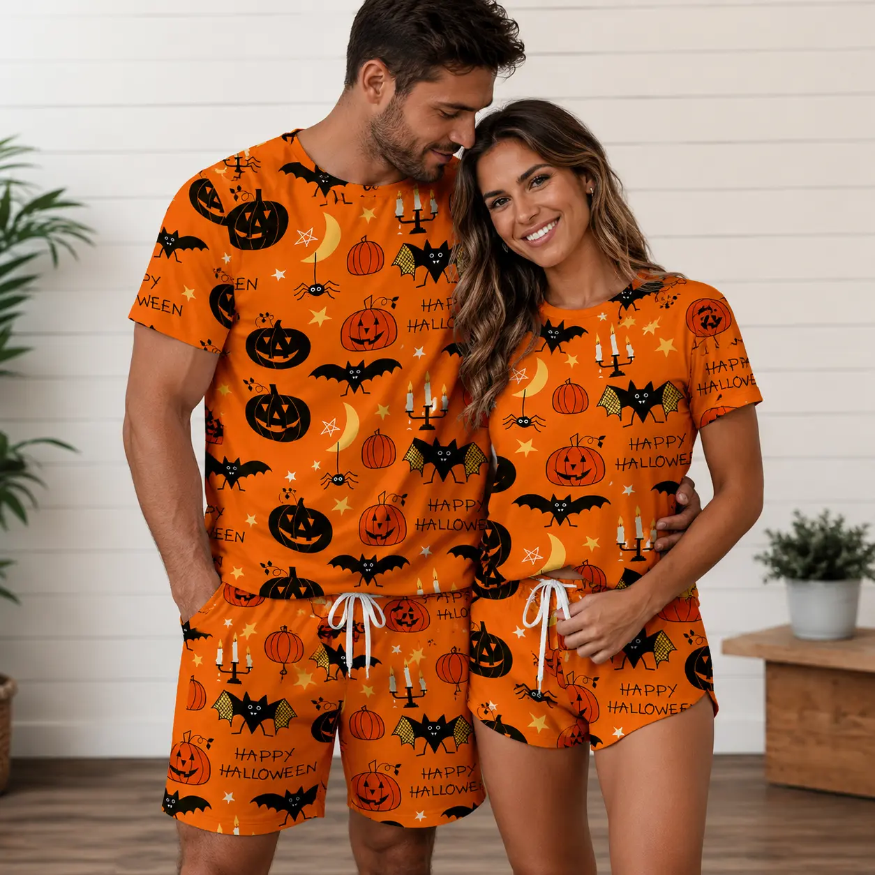 Men'S Short-Sleeve Outfit Featuring Unique And Wicked Pumpkin Designs, with a Comfortable Fit Perfect for Festive Wear Without Clashing Styles