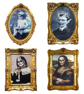 ECGER Halloween Decorations Indoor, Haunted Scary Decor - 3D Changing Face Pictures, Vintage Moving Wall Portraits Frame, For Horror Spooky Party Mansion Castle House Home Decoration(4 Pieces)