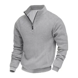 Men's Fall Winter Casual Fitted Thick Knit Sweater, Plain Pattern, Stand Collar Pullover, Large Size, Warm & Cozy Daily Wear