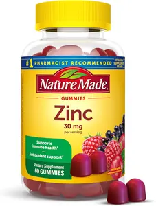 Nature Made Zinc Supplements 30 mg Per Serving, Dietary Supplement for Immune Health and Antioxidant Support, 60 Zinc Gummies, 30 Day Supply