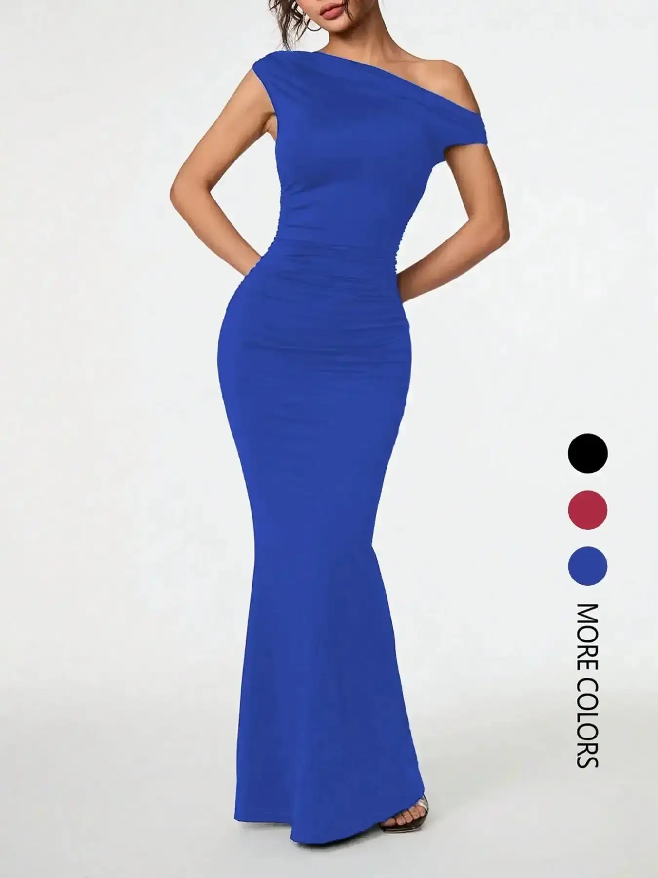 Women's Modern solid color, Slim Fit, one-shoulder, asymmetrical, Sleeveless, extra-long fishtail, Bodycon evening dress; suitable for everyday dates and travel, parties, Formal Wear, elegant outings, nightclubs