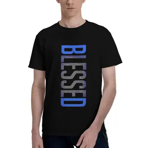 Urban Streetwear Blessed T-Shirt Men's Black Gradient Print Casual Daily Tee