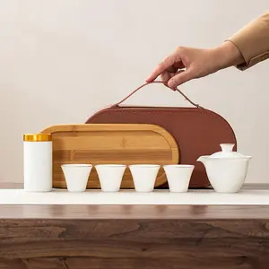 Simple Portable Tea Set, 8 Counts/set Including Teapot & Tea Cups & Tea Can & Tea Tray & Storage Bag, Tea Making Tool for Home Office Travel Use