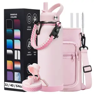 32/40/64/128 oz Insulated Water Bottles with Straw & Auto Chug Lid, Paracord Handle, Metal Gallon Flask Keep Cold-48H & Hot-24H, Double Vacuum Stainless Steel Travel Jug with Carrying Case for Gym Workout Running