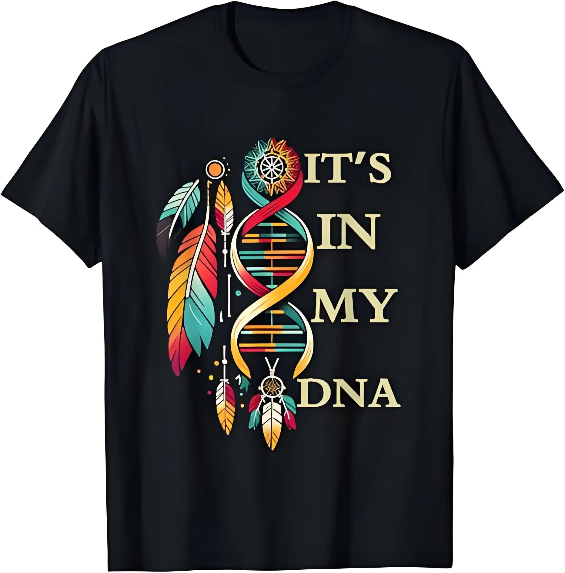 Men's Short-Sleeve Relaxed-Fit Black Graphic T-Shirt - Indigenous Native American Indian Day Pride "It's In My DNA" Top, Men's Graphic Tees, Tshirt