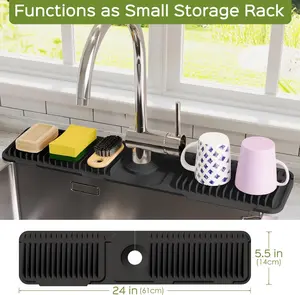 This Kitchen Sink Faucet Mat (1 count), in black and gray, is a fast-drying absorbent faucet splash guard tray. It's perfect for bathroom countertops, household items, water splash guard, splash-proof, and splash mat.