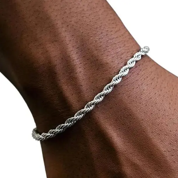 GLD 14k White Gold Plated Rope Bracelet 4mm | Bold Simple Twisted Design 6-9" Lengths Jewelry Statement Piece Lifetime Guarantee  - Perfect Gift #tiktokshopsummersale
