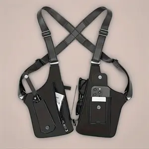 Black Faux Leather Men's Vintage Underarm Sling Bag |   Versatile Shoulder & Crossbody Pack with Multiple Pockets |   Ideal for Cycling, Hiking, Running, and Everyday Use