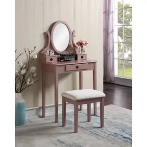 Moniys Wood Moniya Makeup Vanity Table and Stool Set, Rose Gold，Vanity Desk, Makeup Vanity Desk with7Colors, Transparent Top with 3 RGB Drawers, for Bedroom,