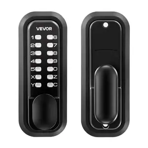 VEVOR Digital Keypad Mechanical Keyless Security Lock, 2.0 Code Upgrade, 4-7 Digit Code, Single-Sided Push Button Combination Door Knob with Handle, Auto-Locking, for Garden Gates, Indoor/Outdoor, Black, Digital Keypad Lock