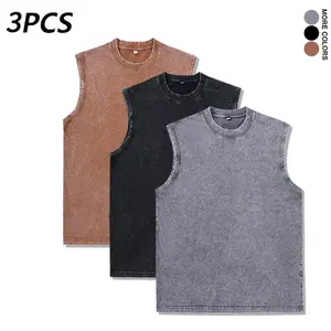 3 pcs men’s 100% cotton tank tops, vintage distressed sleeveless shirts, breathable summer tees,summervibes