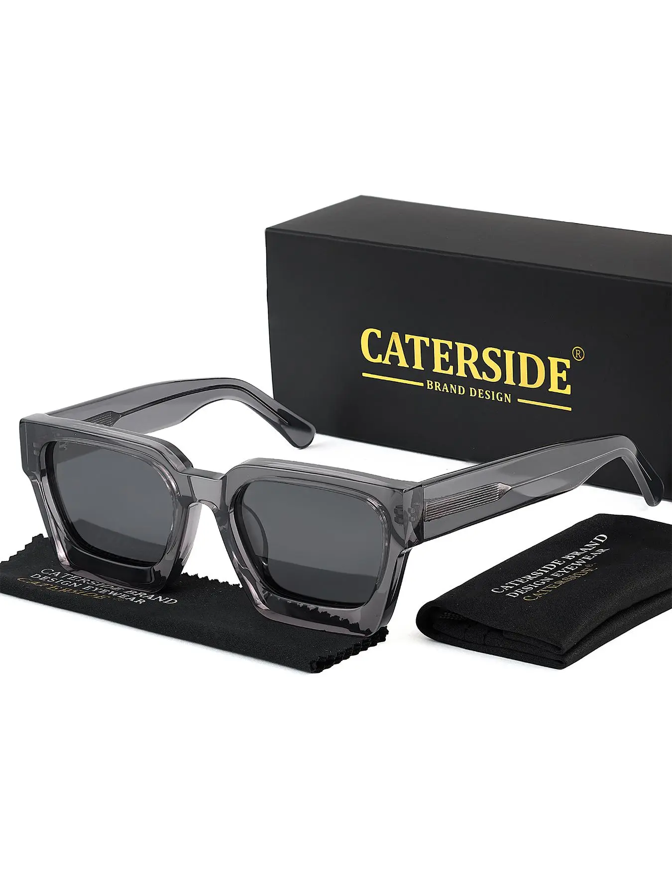 Men's Retro Square Frame Acetate Sunglasses, Trendy Casual Tac Polarized Sunglasses for Everyday Use, Fashion Accessories for Outdoor Activities