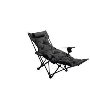 Foldable 4-Position Adjustable Lounge Chair with Armrests Thickened for Outdoor Indoor Use Portable Recliner for Camping Office Resting