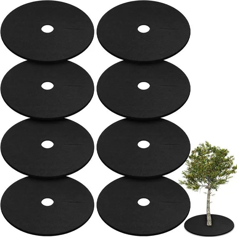 Round Weed Barrier Mat, 8 Counts/set Weed Control Fabric with Ground Nails, Garden Weed Barrier Mat, Lawn Cover, Plant Care & Support Supplies