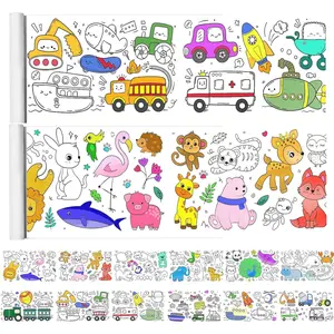 2 Pack Sticky Coloring Paper Rolls for Kids, Large Children Drawing Paper Roll, 118x11.8″ Extra Long Adhensive Color Sheet for Kids' Party Gift (Animal + Traffic)