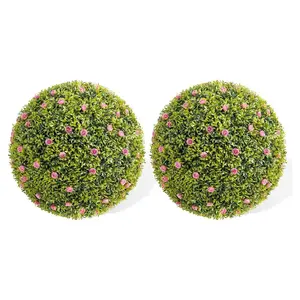 2 Pack 22 Inch Artificial Topiary Balls with Pink Flowers - Large Hanging Topiary Balls for Indoor Outdoor Decor Wedding Housewarming Decorative Fruit Decoration Ornaments