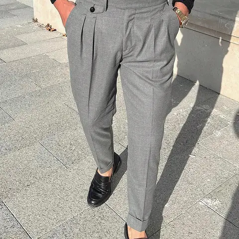 Fashionable Slim Fit Suit Pants, Plain Pattern Minimalist Casual Style, Lightweight Breathable Men's Business Wear, Casual Business Trousers, All-Season Comfortable Design