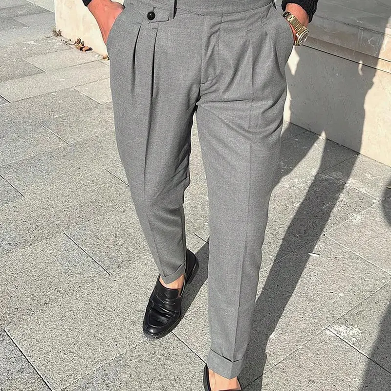Fashionable Slim Fit Suit Pants, Plain Pattern Minimalist Casual Style, Lightweight Breathable Men's Business Wear, Casual Business Trousers, All-Season Comfortable Design