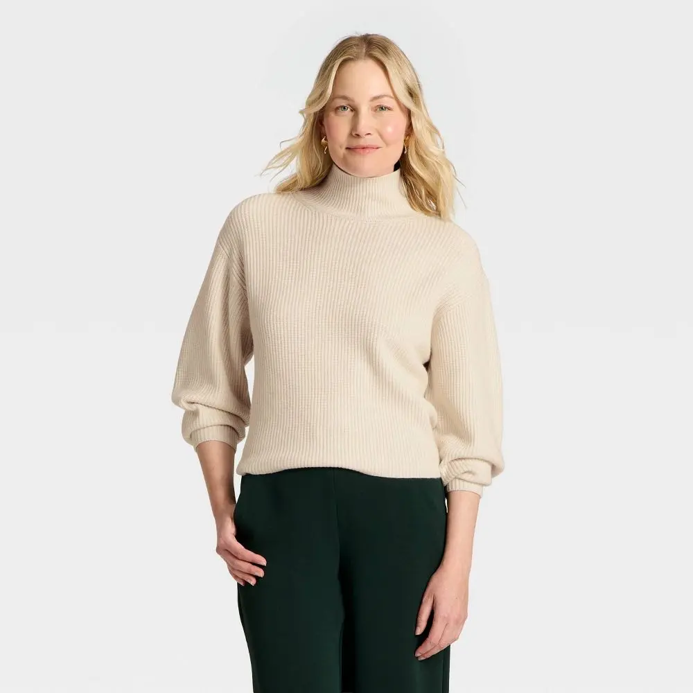 Women's Funnel Turtleneck Pullover Sweater - A New Day, Polyester-Nylon-Viscose Fabric