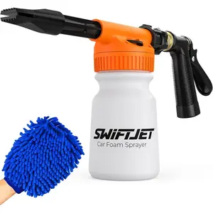 Car Wash Foam Gun and Microfiber Wash Mitt-Car Foam Sprayer - Car Wash Kit - Foam Cannon for Garden Hose - Car Accessories - Snow Foam Blaster (Orange Foam Gun with Mitt)