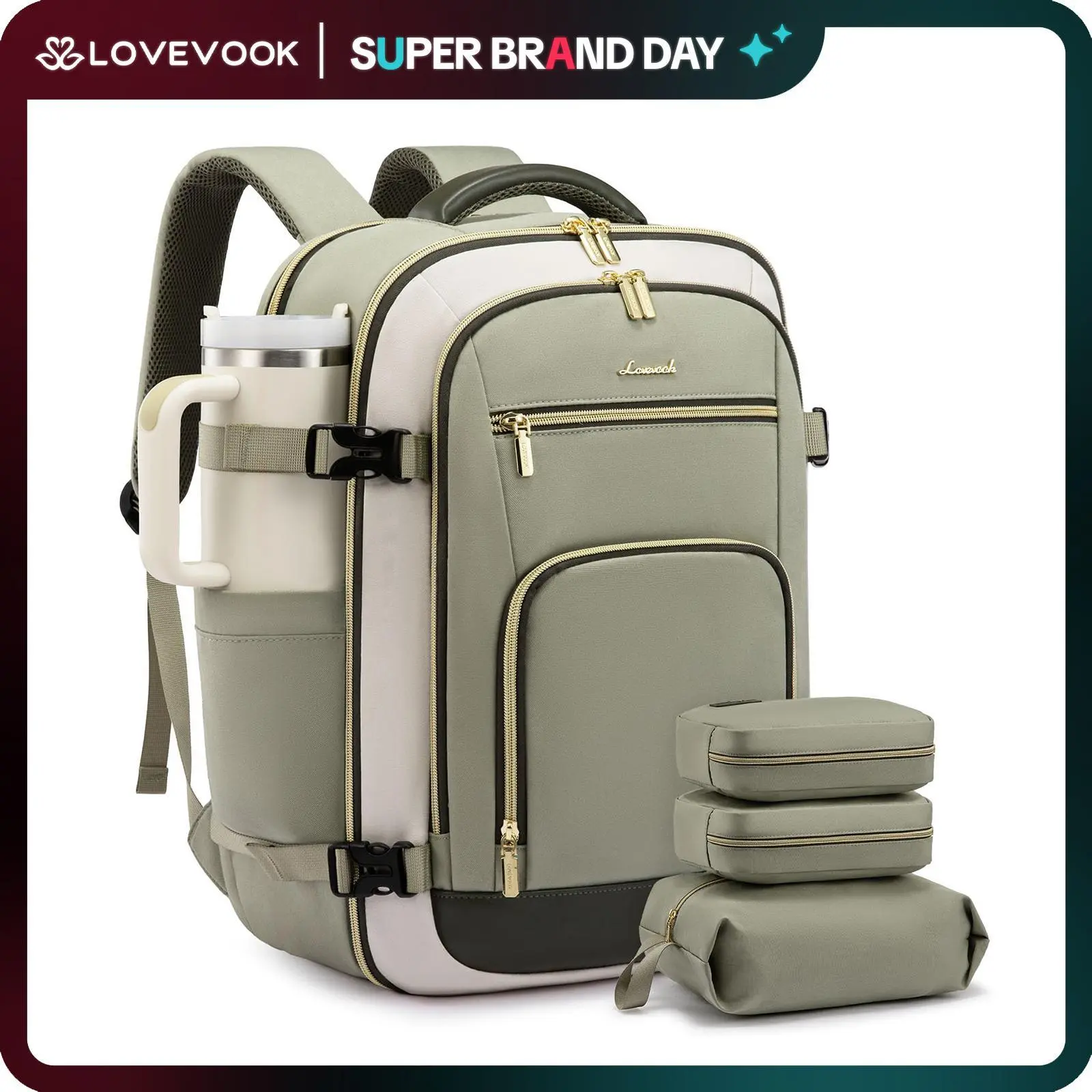 LOVEVOOK Travel Backpack For Women & Men, 40L &50L Carry On Backpack Flight Approved, TSA Personal Item Travel Bag Fits 17 Inch Laptop, Business Weekender Overnight Waterproof Daypack With 2 Cubes