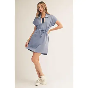 Jodifl Drawstring Waist Front Quarter Zip Casual Dress