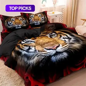 Breathable Tiger Printed Bedding Set, Including Duvet Cover And Pillowcase Without Filler, Halloween Decor Bedding Supplies For Home Bedroom Hotel And Dormitory, Decorative Bedding Set, Cool Bedding Set