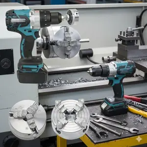 High Precision Heavy-Duty Self-Centering Drill Chuck Set, Interchangeable 3-Jaw & 4-Jaw, All-Metal Anti-Slip Accessory, M12x1mm Arbor for Power Tools, Multi-Function Metalworking Fixture, Machining & Drilling Kit