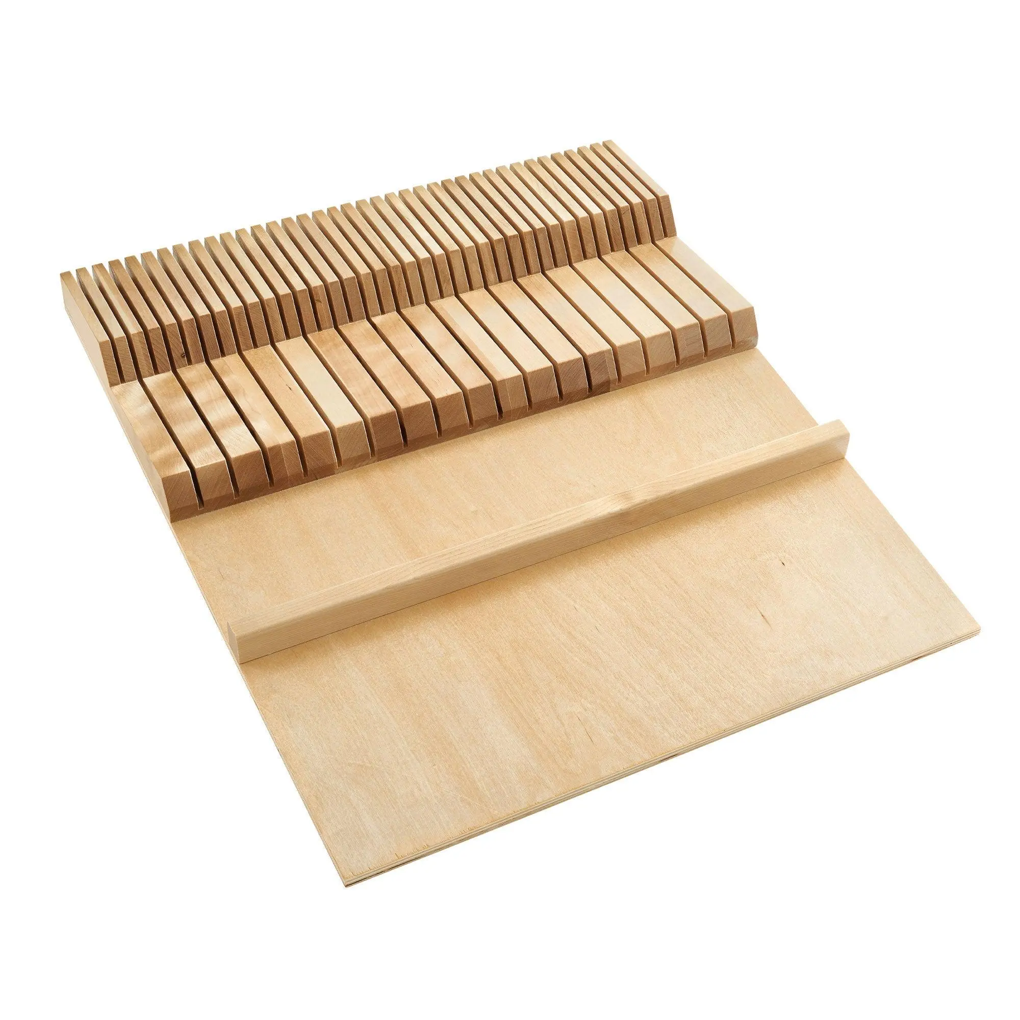 Rev-A-Shelf Dual Row Trim To Fit Knife Block Drawer Organizer with Storage Holder for Kitchen Utensils, 55 Slot Cutlery Tray, Wood, 4WDKB-1