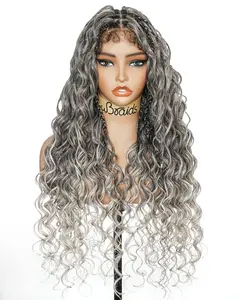 26" Swiss HD Lace Blend Human Hair Curlds Blend Blond Loose Body Knotless Boho Box Braided Wig