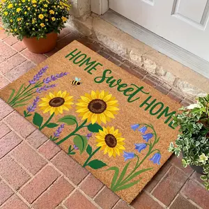 Country Style Doormat , Colorful Floral & "HOME" Slogan -  Easy to Clean, Durable Lightweight Comfort for Entryway, Hallways, Bathroom, Kitchen, Corridor, Bedroom Living Room.