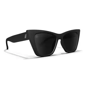 Blenders Rikki Jet Black Sunglasses - Polarized PureBlend Smoke Lenses, Gloss Black Cat-Eye Frame, 100% UV Protection, Medium-Large Fit, Trendy Casual Wrap Around Sunglasses