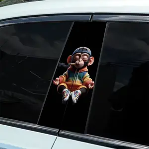 2-Piece Cool Meditation Monkey Decorative Stickers: 2-Piece Set - Waterproof, Scratch Resistant, Suitable for All Models - Stylish Car Merch, Auto Parts and Holiday Decorations Suitable for All Vehicles, Suitable for Laptops, Cars Sticker Decals