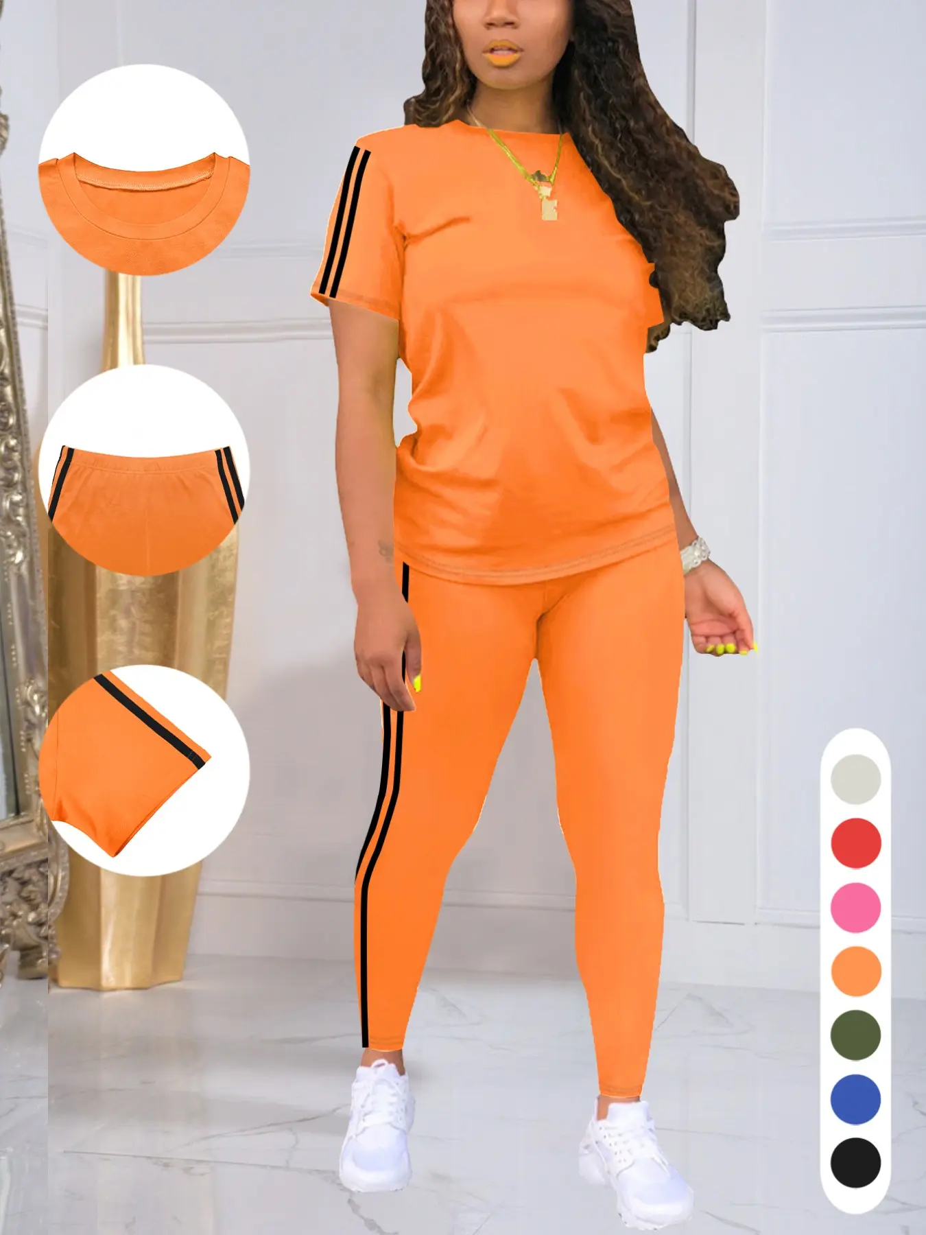 Women's Summer Sports Set, Short Sleeve T-Shirt + Leggings, Casual Sports Set for Running, Fitness & Yoga Training, Multiple Colors Available