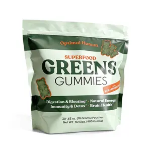 Optimal Human Superfood Greens Gummies — 20+ Organic Superfoods, 14 Vitamins & Minerals, 4-Strain Paraprobiotic Blend in a Delicious Strawberry Gummy | USDA Organic, Vegan, Gluten Free, Non-GMO, 30 Day Supply