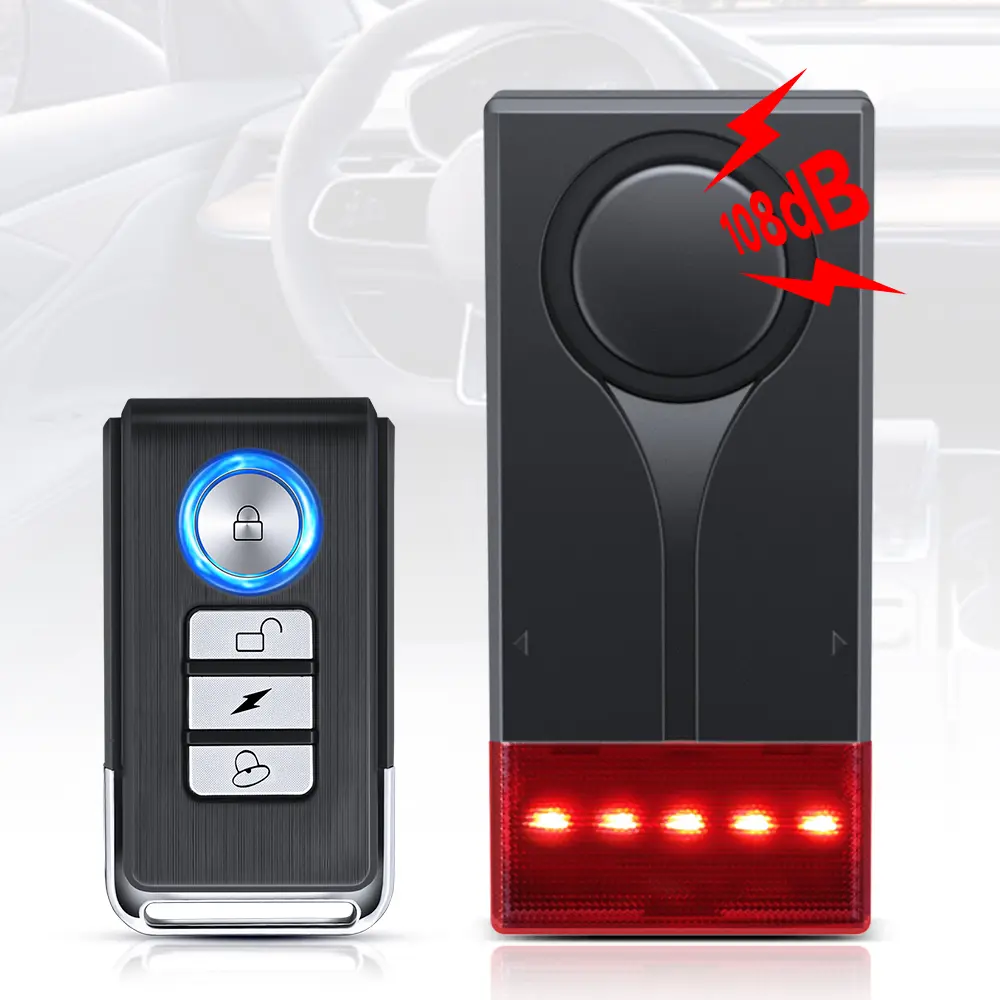 Car Anti-Theft Vibration Alarm with Remote Control, 108db Automotive Car Vibration Sound Light Alarm, Wireless Remote Vibration Sensor, Auto Security Alarm, Car Alarm System