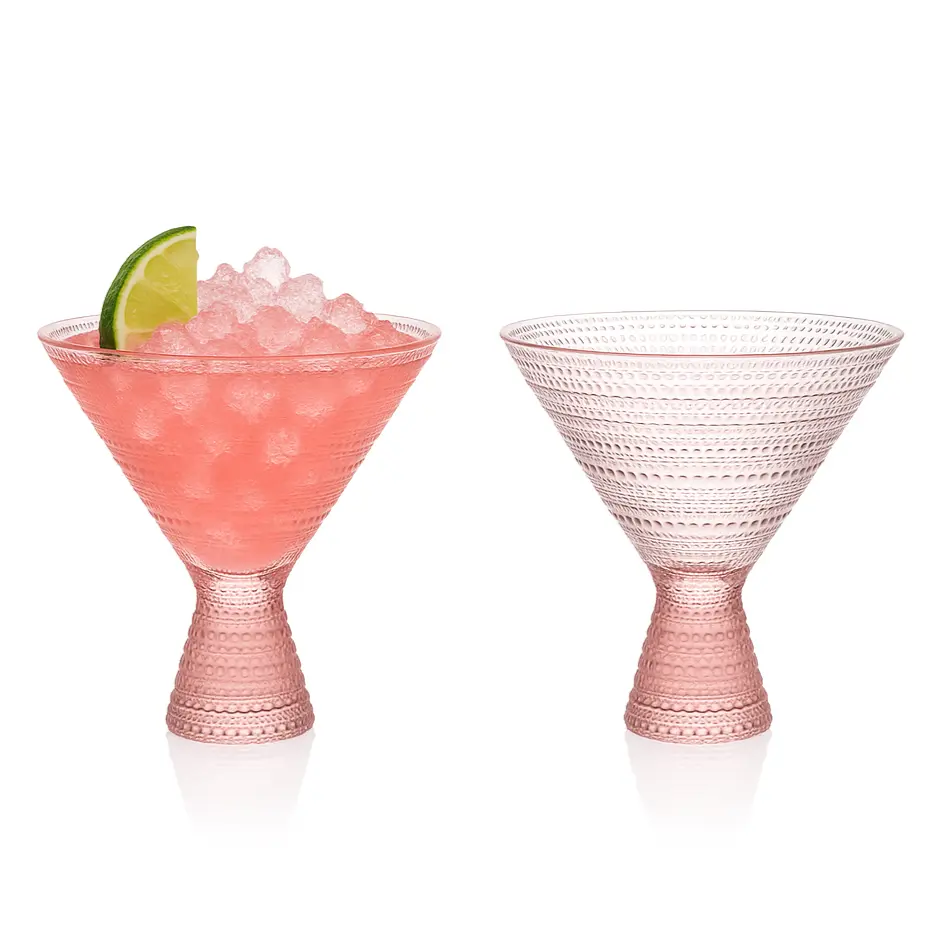 Pink Hobnail Martini Glasses - Embossed, 9oz Pink Hobnail Martini Glasses - Embossed, 9oz