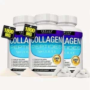 Toplux Nutrition Collagen Peptides Supplement - 5 Types, 1800mg, ISO22000 Certified, Supports Joints, Bones, Skin, Hair, Nails, Edible Dietary Fitness & Advanced Beauty Formula, 90 Servings