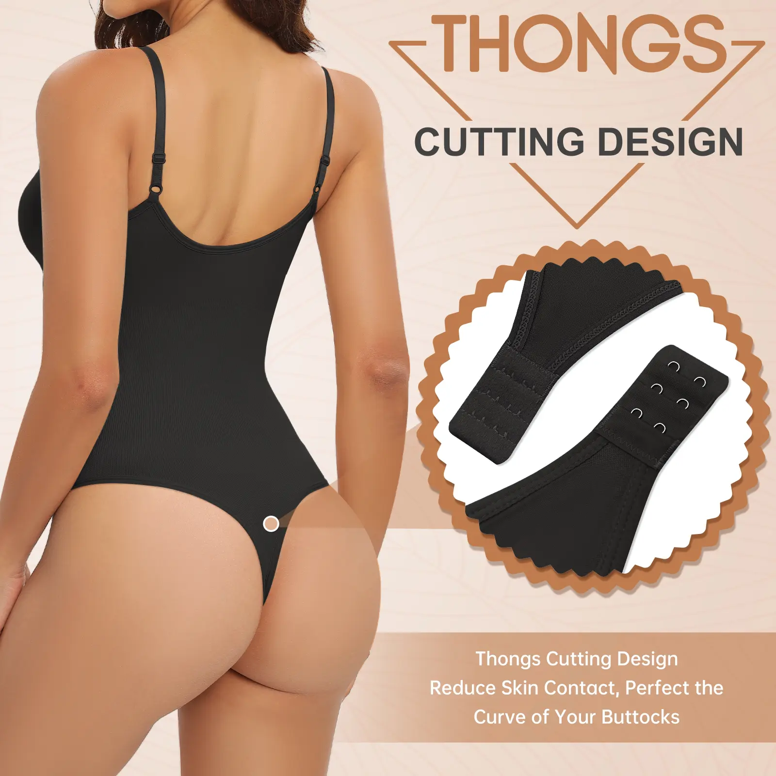 FASHORA Womens Bodysuit Thong Shapewear Tommy Control Seamless Slimming Sculpting Body Shaper V-Neck Jumpsuits