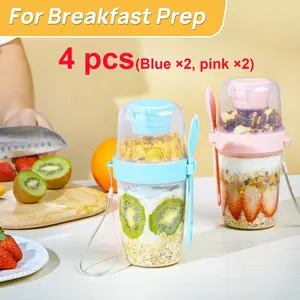 4-Pack of Yogurt Parfait Cups, Yogurt Containers with Lids, Overnight Oatmeal Containers, Reusable Parfait Containers, and Small Mason Jars for Food Storage, Salads, Meal Preparations, Snacks, and Oatmeal.