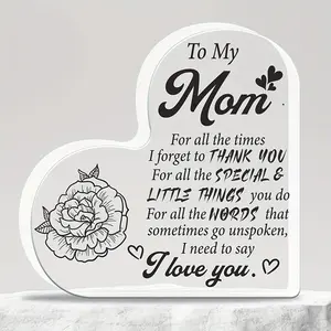 1pc Acrylic Commemorative Centerpieces Plaque Party Favor - Mother's Gift For Daughter/Son - I Love Mom - Heart Shaped Acrylic Town Paper Christmas, Mother's Day, Birthday, Thanksgiving Gift, Sincere Thank You Gift Home Decor