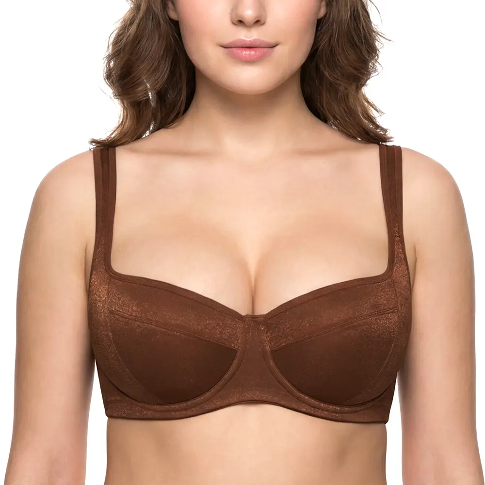 HSIA Starry Night Plus Size 4mm Lightly Padded Balconette Bra Glass Shimmer Fabric Lifting Support Underwire Bra U Shaped Smoothing Back Wider Cushioned Straps Sexy Demi Low Cut Plus Size Natural Push Up Add 0.5-1 Cup Effect