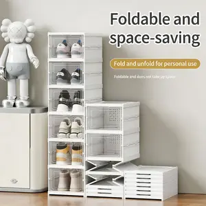 6 Tiers Stackable Shoe Storage Organizer Bins Open Front | Space Saving Shoe Rack Holder Boxes for Home Organization