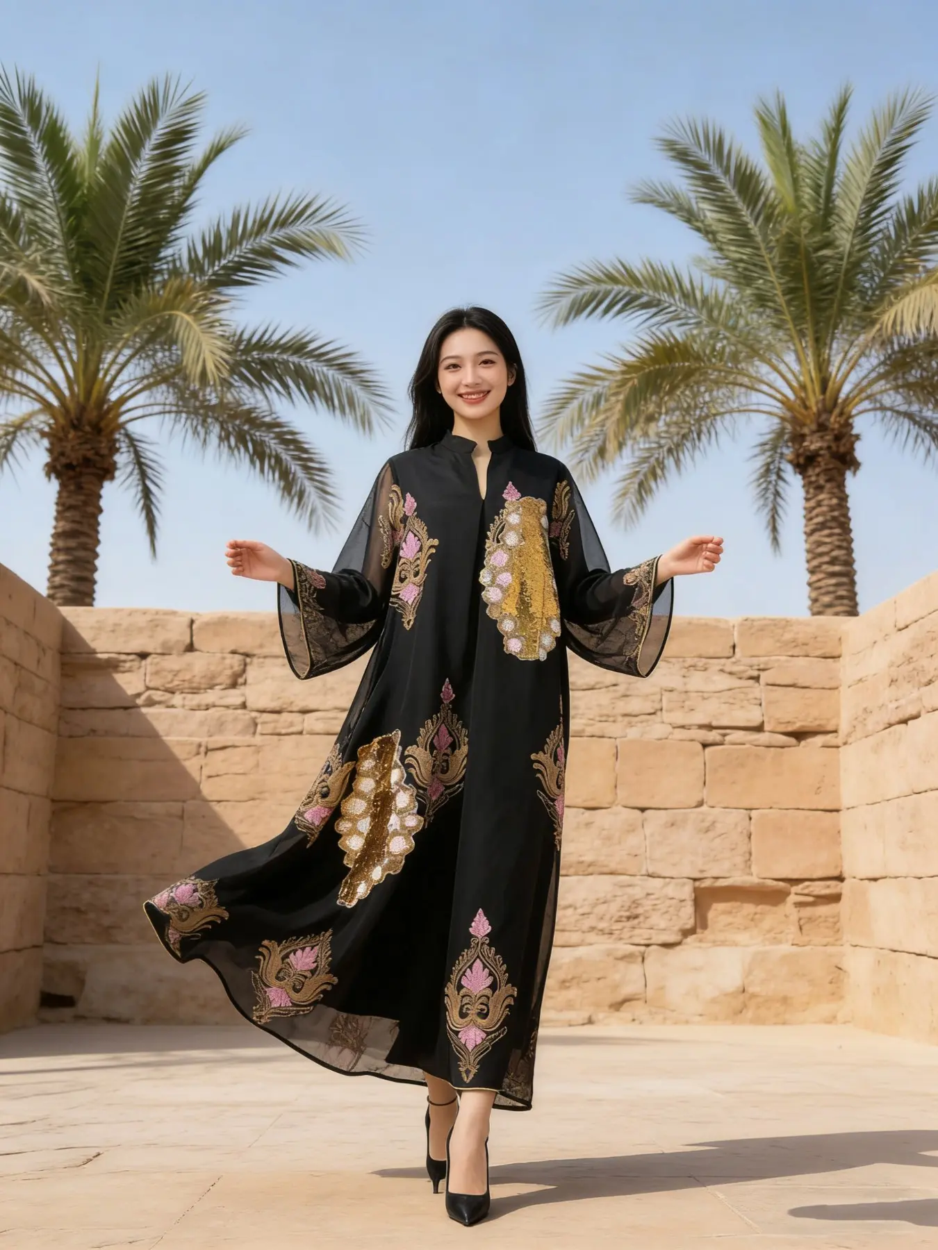 Elegant Muslim Women's Robe, Traditional Arabic Robe, Jilbab, Elegant Islamic Clothing, Modest Muslim Clothing, Caftan, Kaftan Robe, Beaded Embroidery Design, Loose-Fitting, All Seasons Wear, Ethnic Pattern, Stylish and Comfortable
