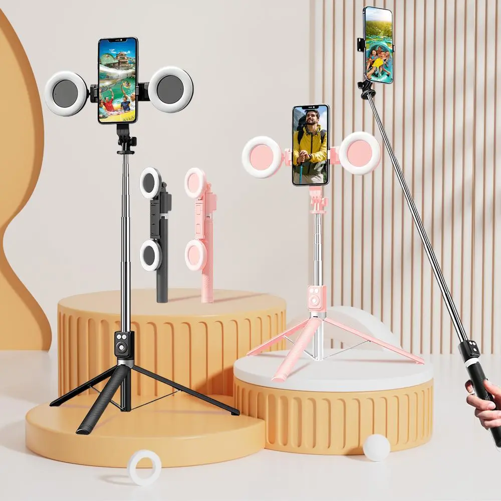 70-in 4-in-1 Selfie Stick Tripod with Dual Ring Light, 360° Rotation & Remote Control, Rechargeable Fill Lights for Mobile Phone Video Recording Vlog TikTok Live Broadcast - Smartphone Camera Accessories tripod for iphone phone tripod summerwins