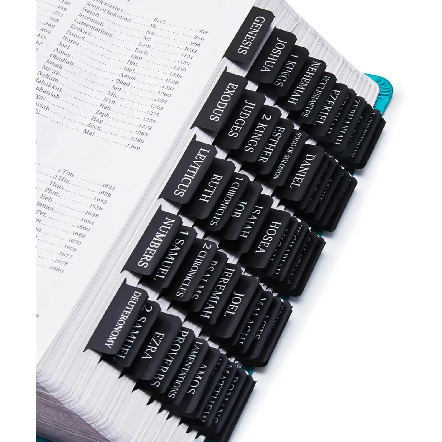 Laminated  Tabs for Women & Men - Large Print Tabs for Study Bibles, Boho Theme for Easy Navigation and Quick Reference - Easy-to-Read and Apply Tabs for All Ages-Black